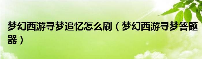 梦幻西游寻梦追忆怎么刷（梦幻西游寻梦答题器）