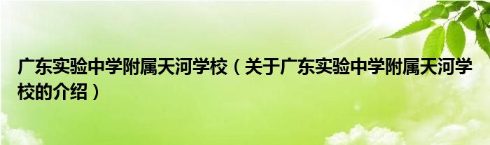 广东实验中学附属天河学校（关于广东实验中学附属天河学校的介绍）