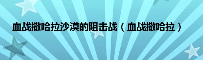 血战撒哈拉沙漠的阻击战（血战撒哈拉）