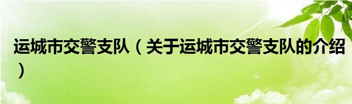 运城市交警支队（关于运城市交警支队的介绍）