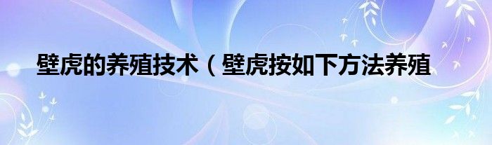 壁虎的养殖技术（壁虎按如下方法养殖