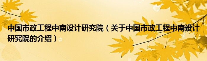 中国市政工程中南设计研究院（关于中国市政工程中南设计研究院的介绍）