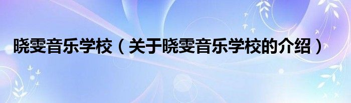 晓雯音乐学校（关于晓雯音乐学校的介绍）