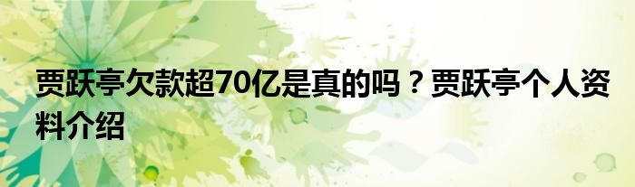 贾跃亭欠款超70亿是真的吗？贾跃亭个人资料介绍