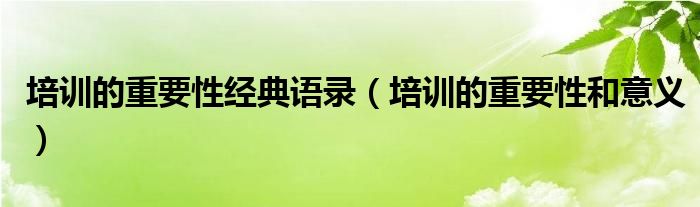 培训的重要性经典语录（培训的重要性和意义）