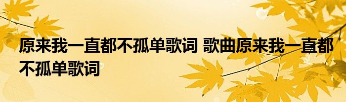 原来我一直都不孤单歌词 歌曲原来我一直都不孤单歌词