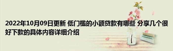 2022年10月09日更新 低门槛的小额贷款有哪些 分享几个很好下款的具体内容详细介绍