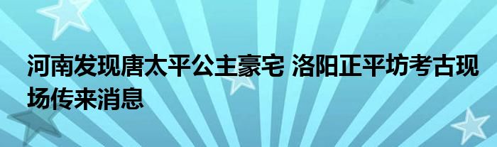 河南发现唐太平公主豪宅 洛阳正平坊考古现场传来消息