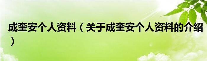 成奎安个人资料（关于成奎安个人资料的介绍）