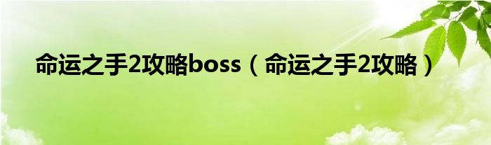 命运之手2攻略boss（命运之手2攻略）