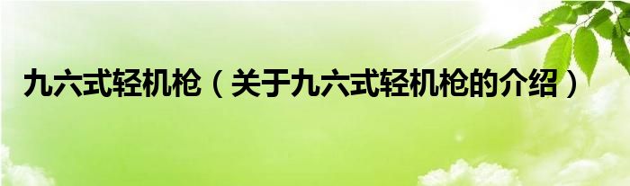 九六式轻机枪（关于九六式轻机枪的介绍）